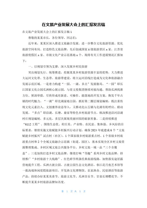 在文旅产业发展大会上的汇报发言稿