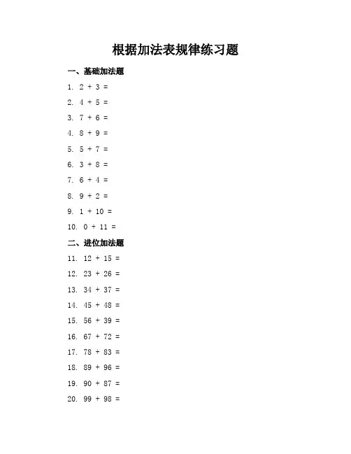 根据加法表规律练习题