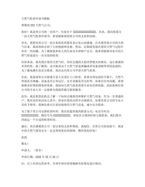 天然气检查申请书模板