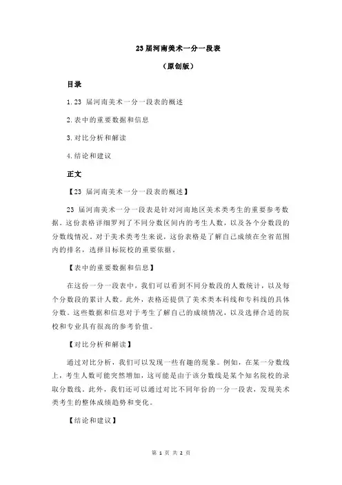 23届河南美术一分一段表