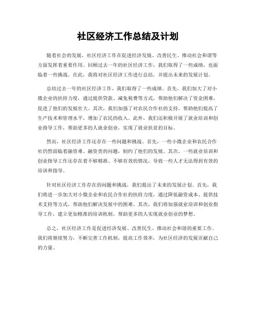 社区经济工作总结及计划