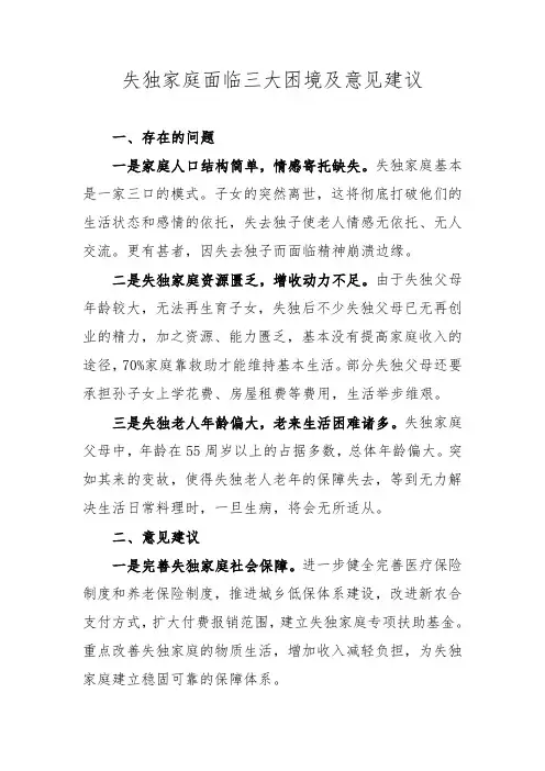 失独家庭面临三大困境及意见建议