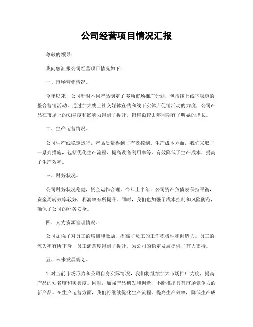 公司经营项目情况汇报
