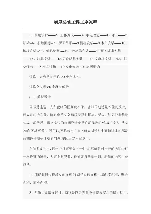 房屋装修工程工序流程