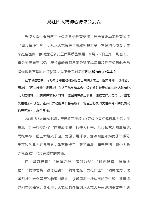 龙江四大精神心得体会公安