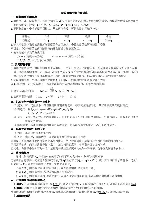 高三专题-----沉淀溶解平衡