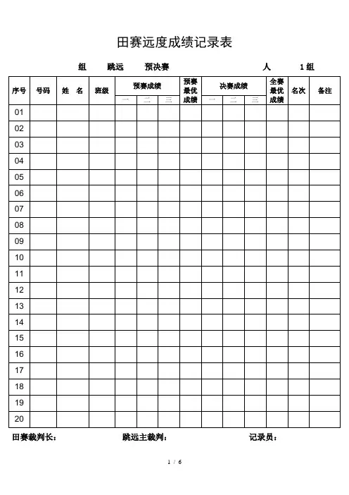 田径运动会应用表格11、田赛远度成绩记录表