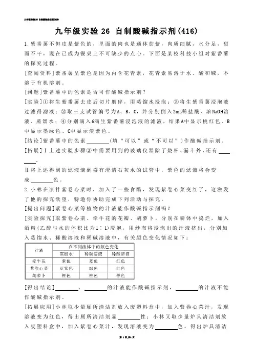 【初中化学】九年级实验26 自制酸碱指示剂(练习题)