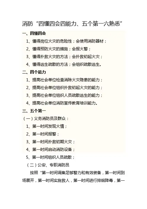 消防四懂四会四能力、五个第一六熟悉