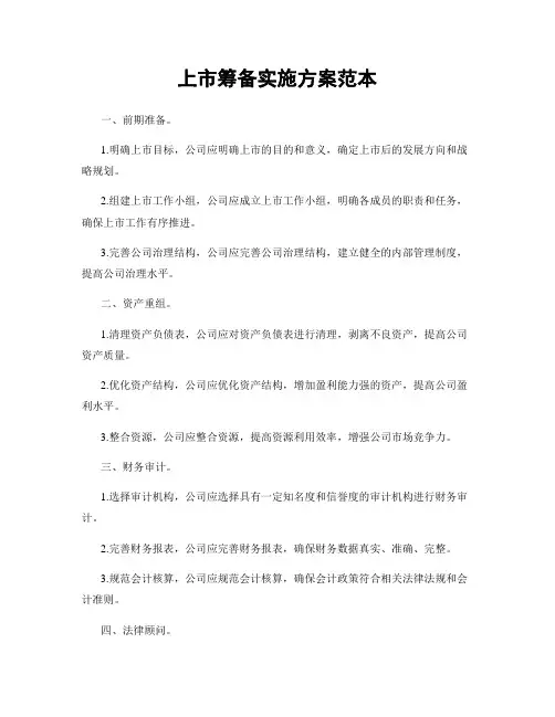 上市筹备实施方案范本
