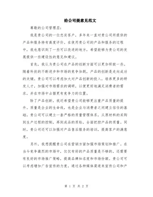给公司提意见范文