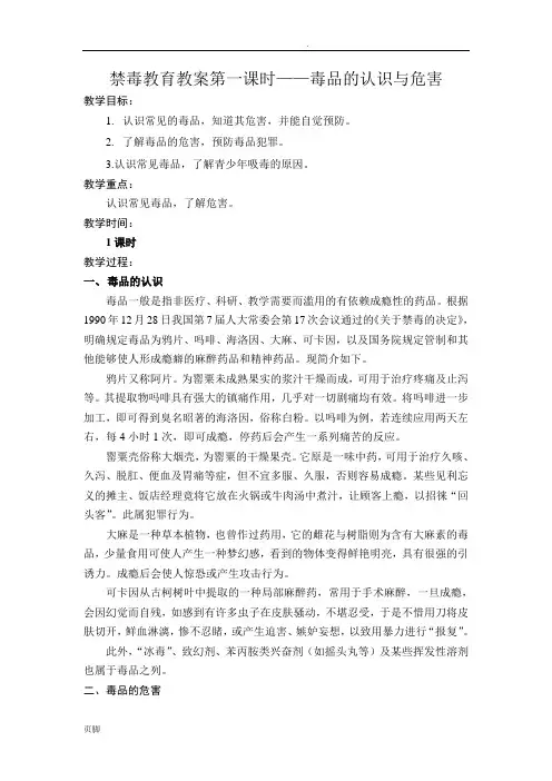 小学禁毒教育教案(修改)
