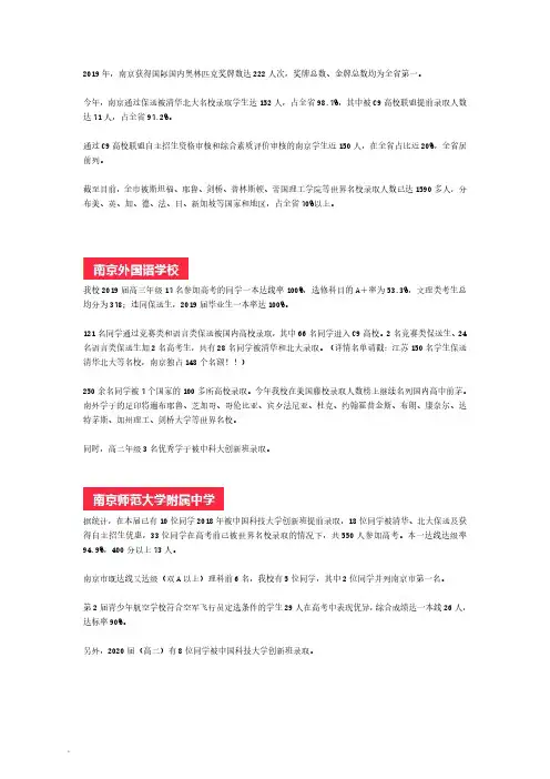 2019年南京市部分高中校高考成绩单(学校官方喜报汇总