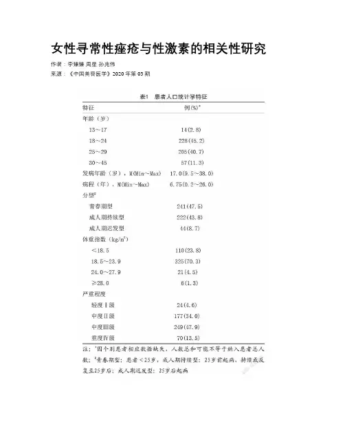 女性寻常性痤疮与性激素的相关性研究