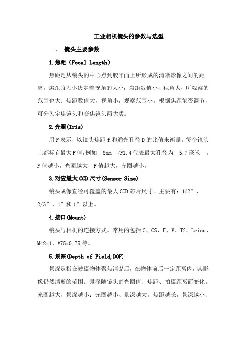 工业相机镜头的参数与选型