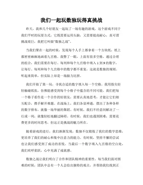 三年级作文那次玩得真高兴之我们一起玩数独玩得真挑战