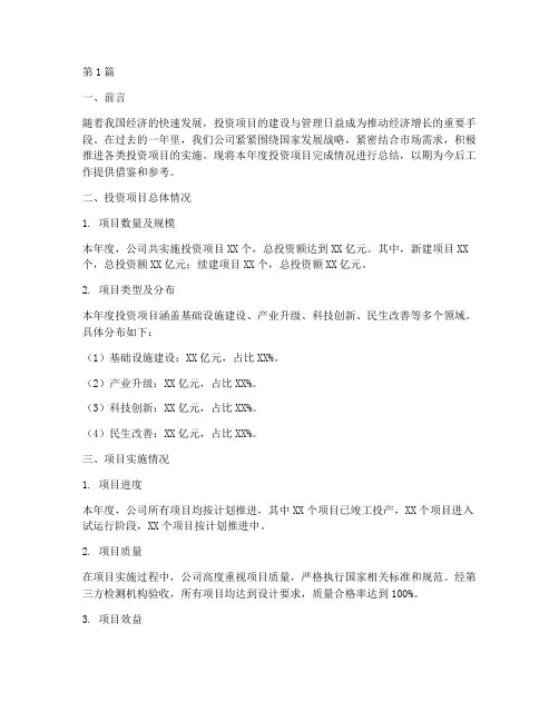 投资项目年度总结范文(3篇)