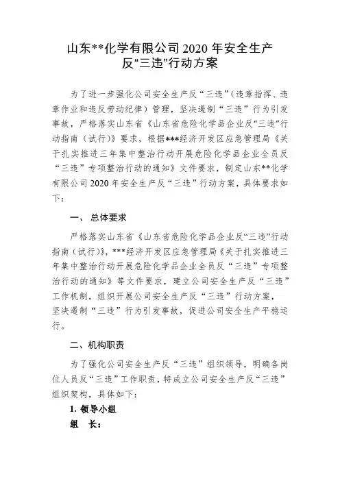 石化公司反“三违”行动方案