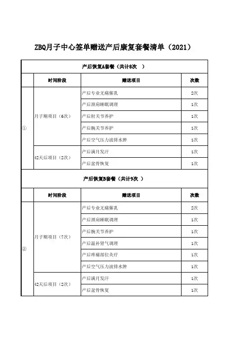 ZBQ月子中心产后康复赠单套餐(2021款)