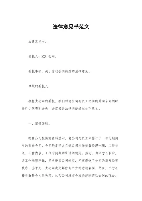 法律意见书范文