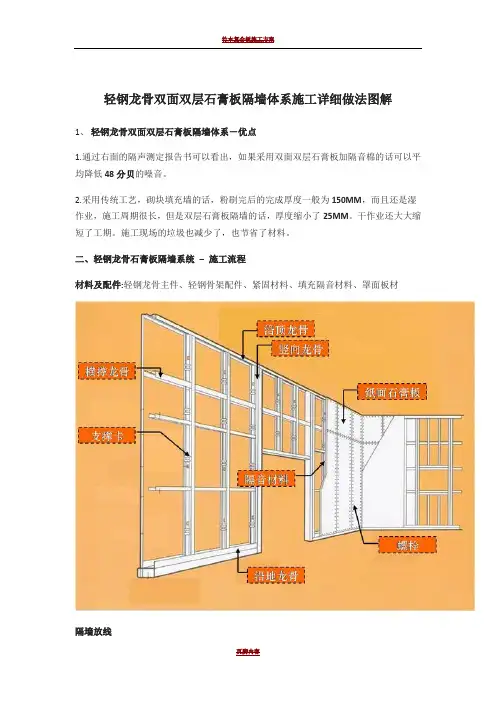 轻钢龙骨双面双层石膏板隔墙体系施工详细做法图解