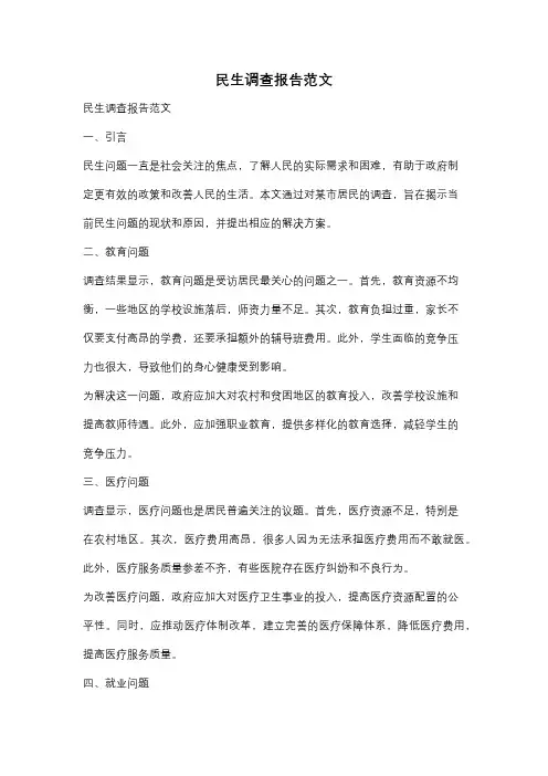 民生调查报告范文
