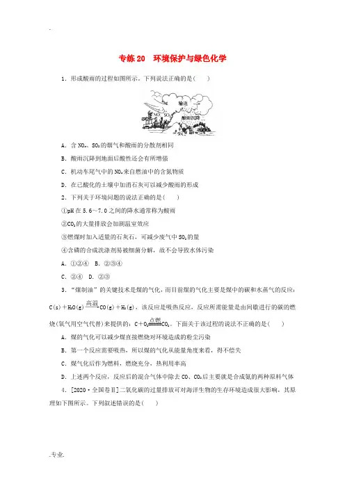高考化学一轮复习 专练20 环境保护与绿色化学(含解析)新人教版-新人教版高三全册化学试题