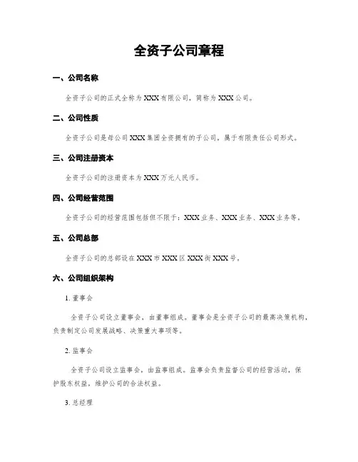 全资子公司章程