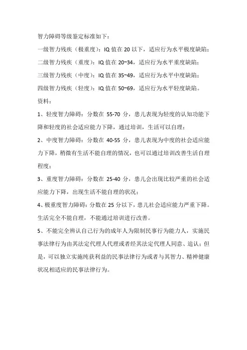 一年级学生智力残疾评价标准