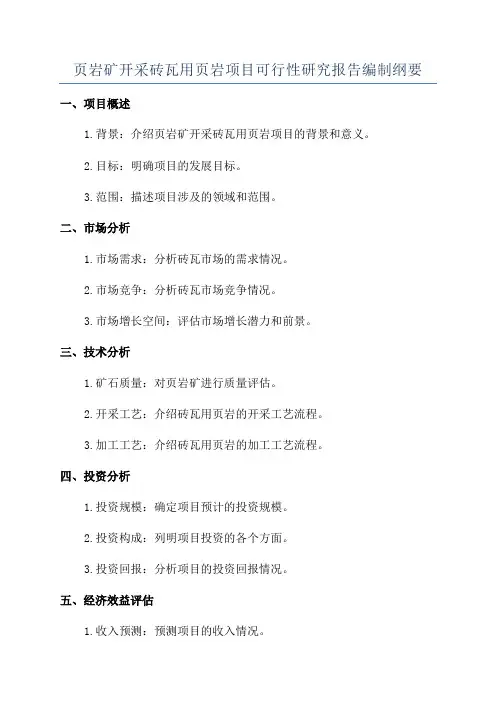 页岩矿开采砖瓦用页岩项目可行性研究报告编制纲要