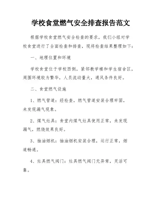 学校食堂燃气安全排查报告范文