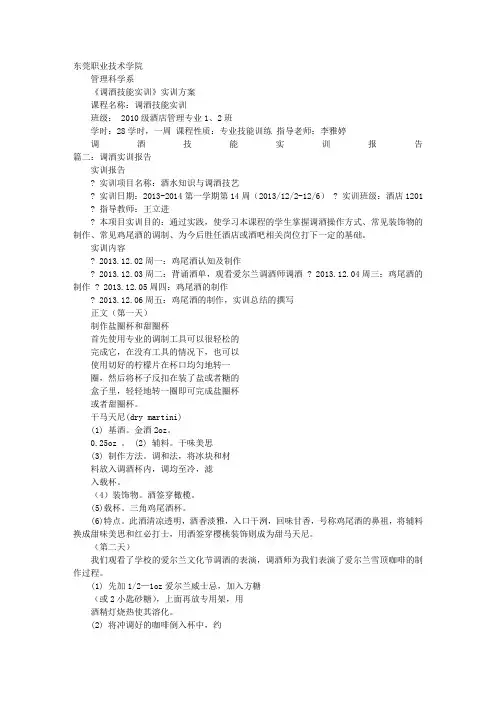 调酒实训报告