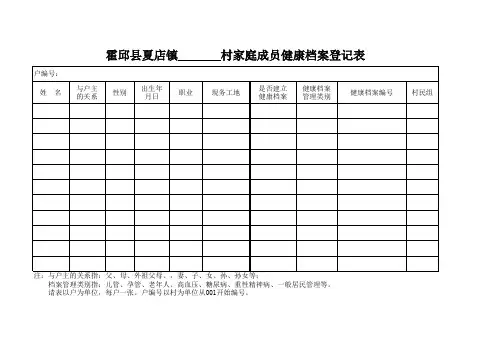 村家庭成员居民健康档案登记表