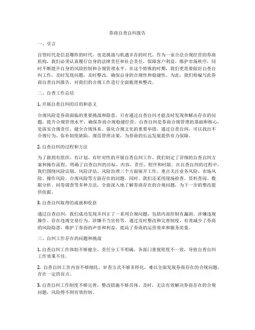 券商自查自纠报告