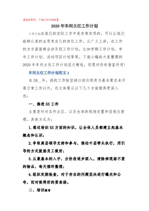 2020年车间主任工作计划(完整范文).docx