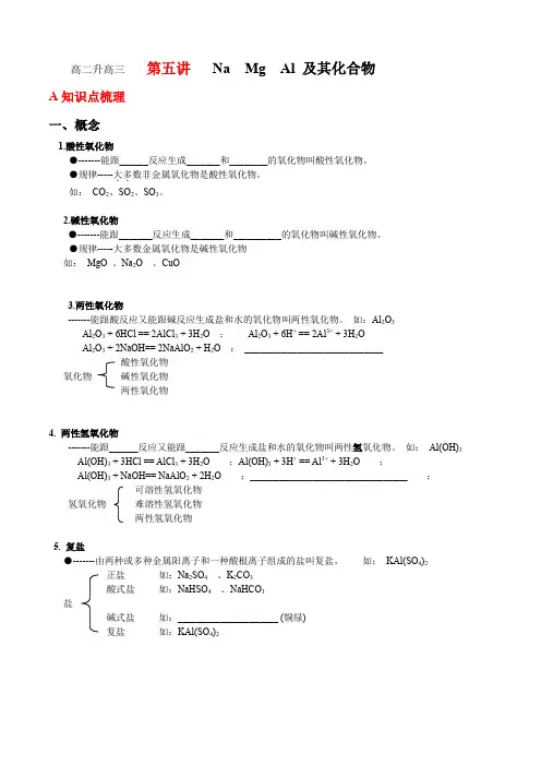 高二升高三  第五讲  钠 镁 铝 及其化合物
