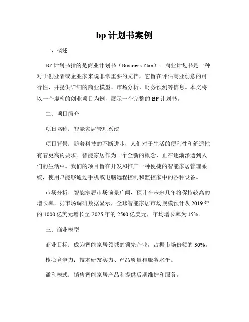 bp计划书案例