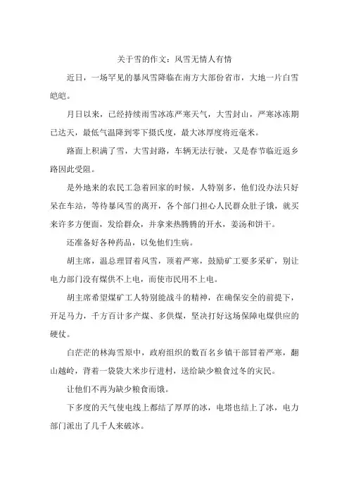 关于雪的作文：风雪无情人有情-作文