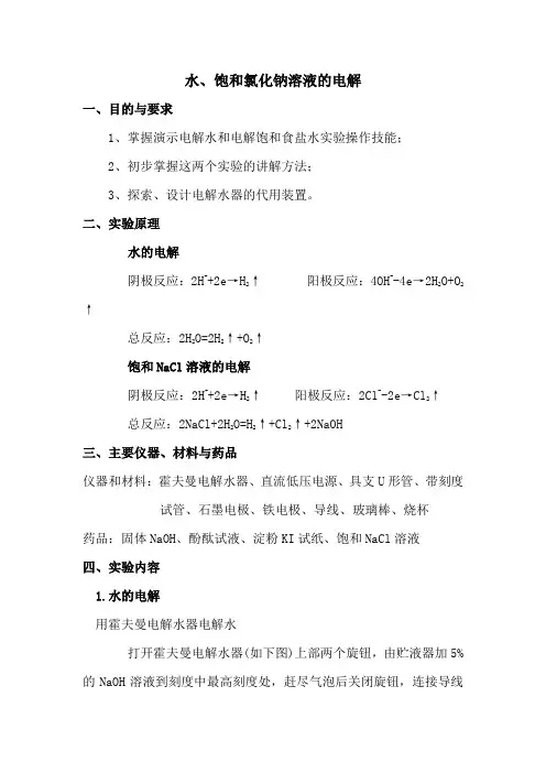 水、饱和氯化钠溶液的电解实验报告