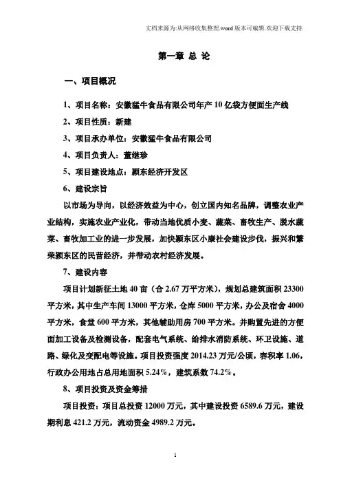 安徽猛牛食品有限公司年产10亿袋方便面生产线