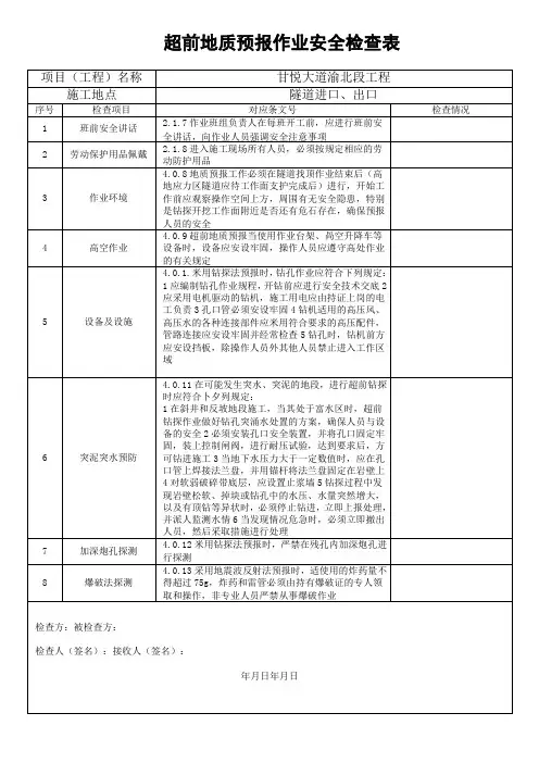 隧道安全检查表
