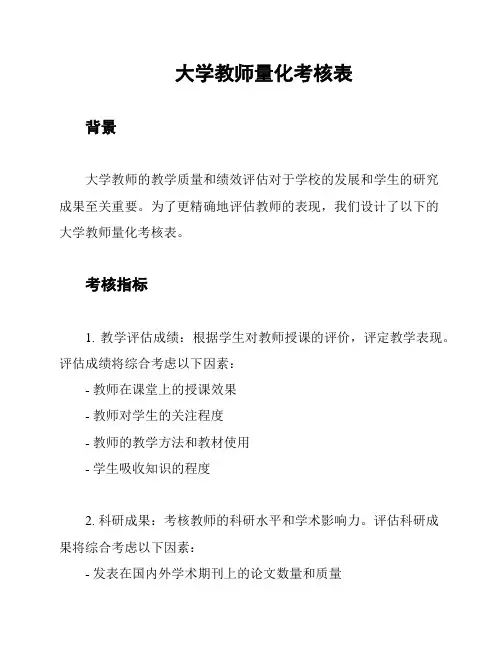 大学教师量化考核表