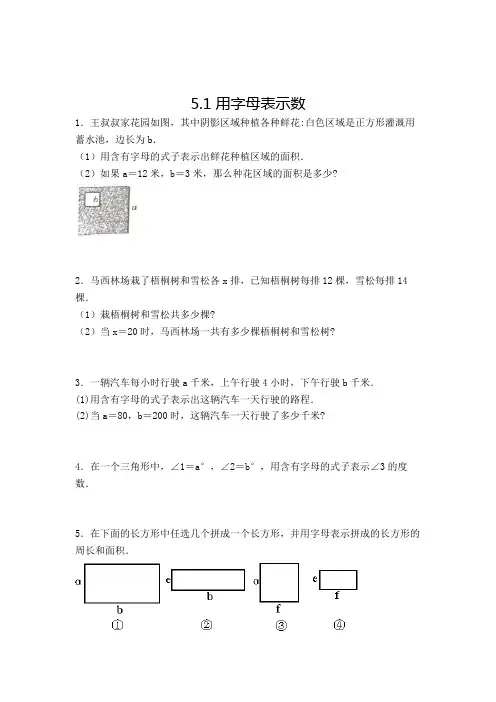 数学五年级上册用字母表示数解决问题复习测试题(含答案)