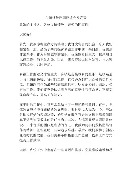 乡镇领导副职座谈会发言稿