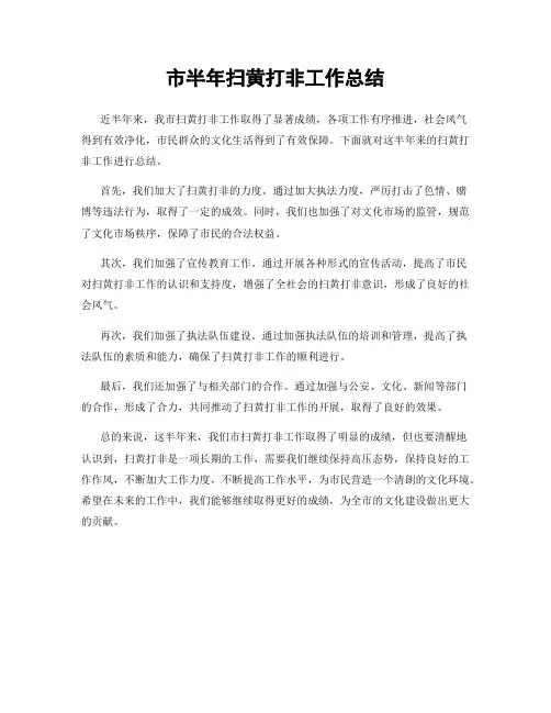 市半年扫黄打非工作总结