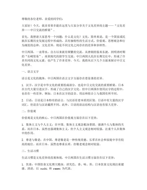 文化差异日语演讲稿范文