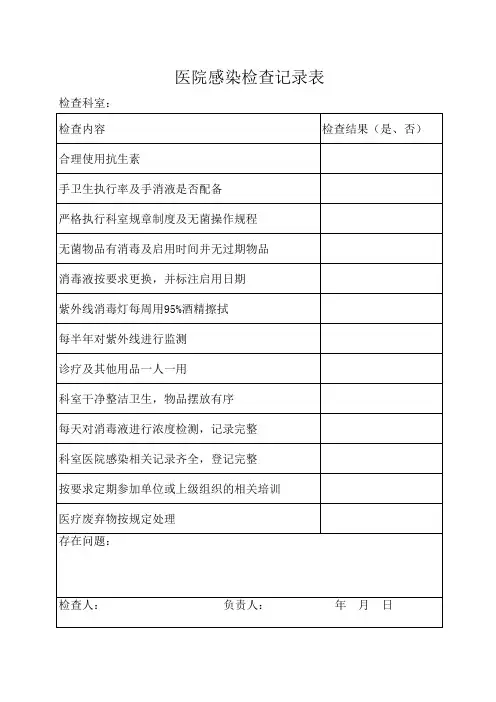 医院感染重点科室检查记录表