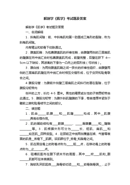 解剖学《肌学》考试题及答案
