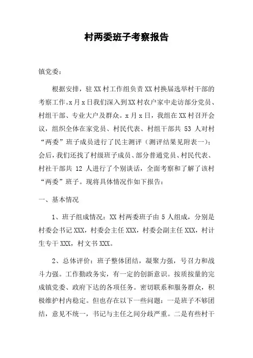 村两委班子考察报告