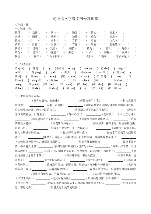 初中语文字音字形专项训练